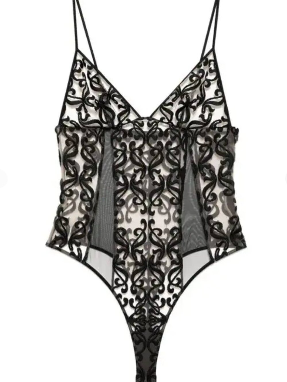 Kiki de Montparnasse Leah Bodysuit Silk Black Semi Sheer Lace Corset Bustier S